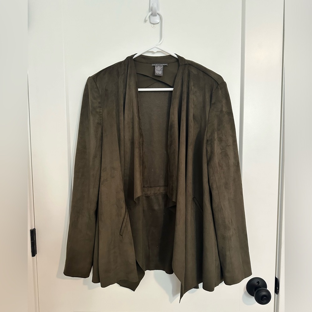 Chelsea and Theodore faux suede coat-olive green